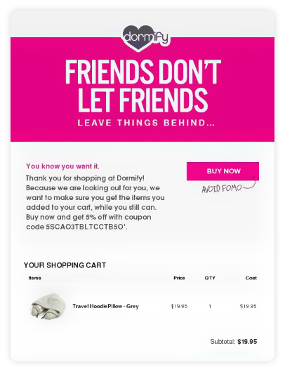 Dormify abandoned cart email marketing