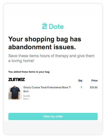 Dote abandoned cart email marketing