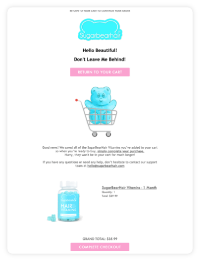 Sugarbearhair abandoned cart email marketing